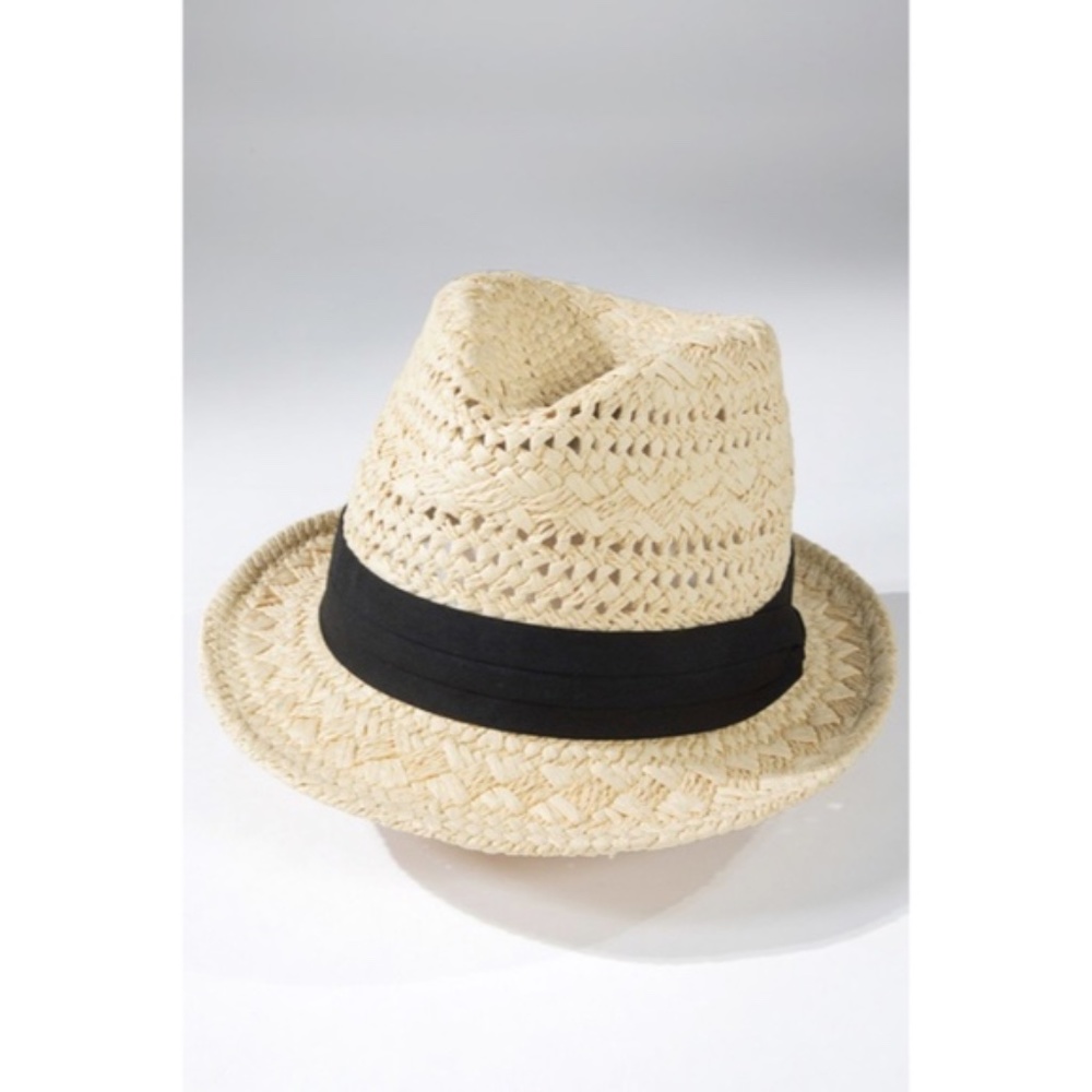 Natural Black Tucked Ribbon Woven Spring Summer Fedora Womens - Picture 4 of 5